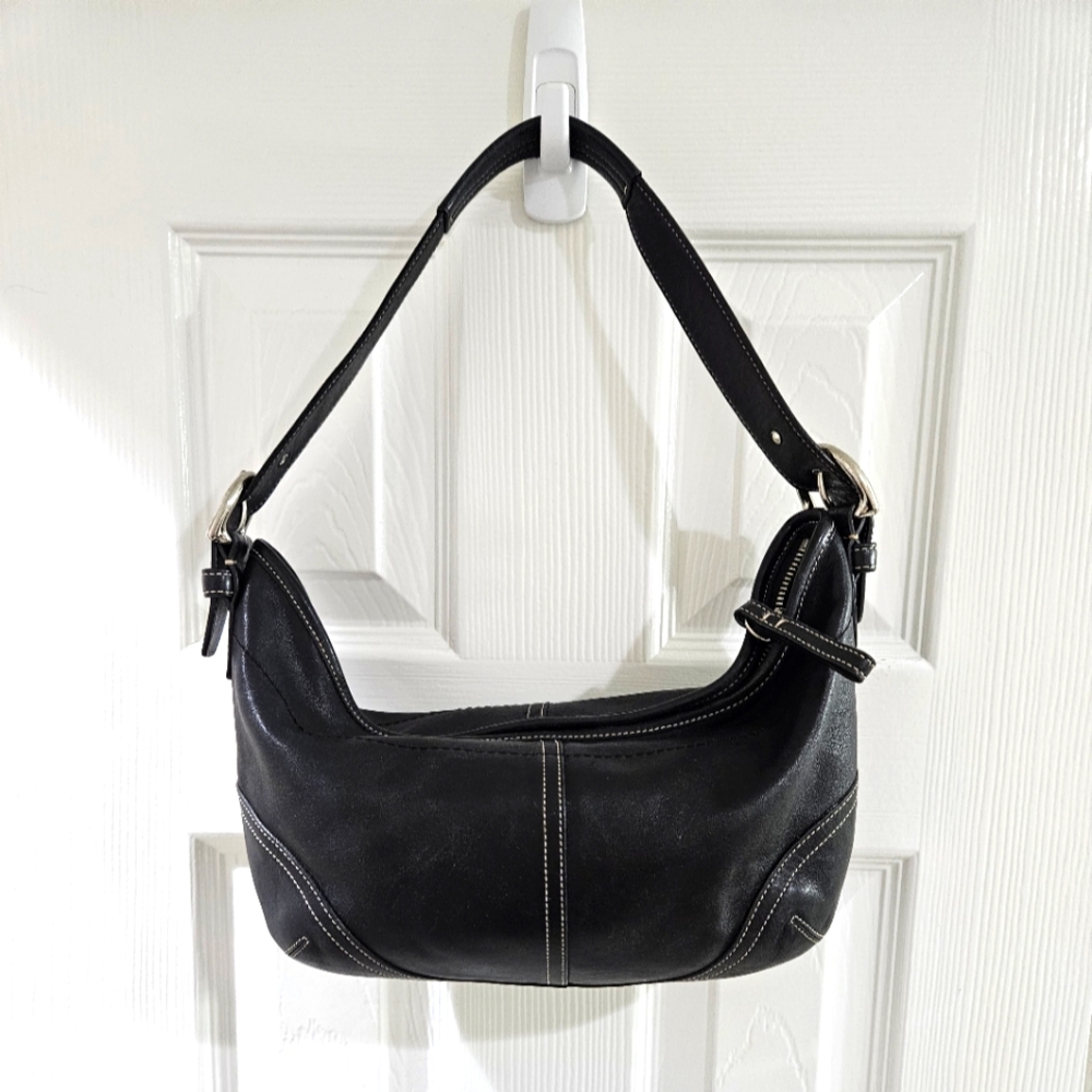 Coach Soho Hobo Black Leather Mini Bag Vintage Signature Logo Lining. Used